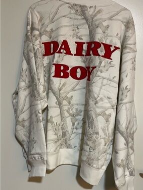 Dairy Boy Red Lettering Cream Graphic Sweatshirt - Women